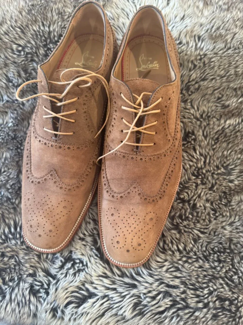 Christian Louboutin Men’s Suede Brogue Oxford Shoes Brown US 11.5 EU 44.5